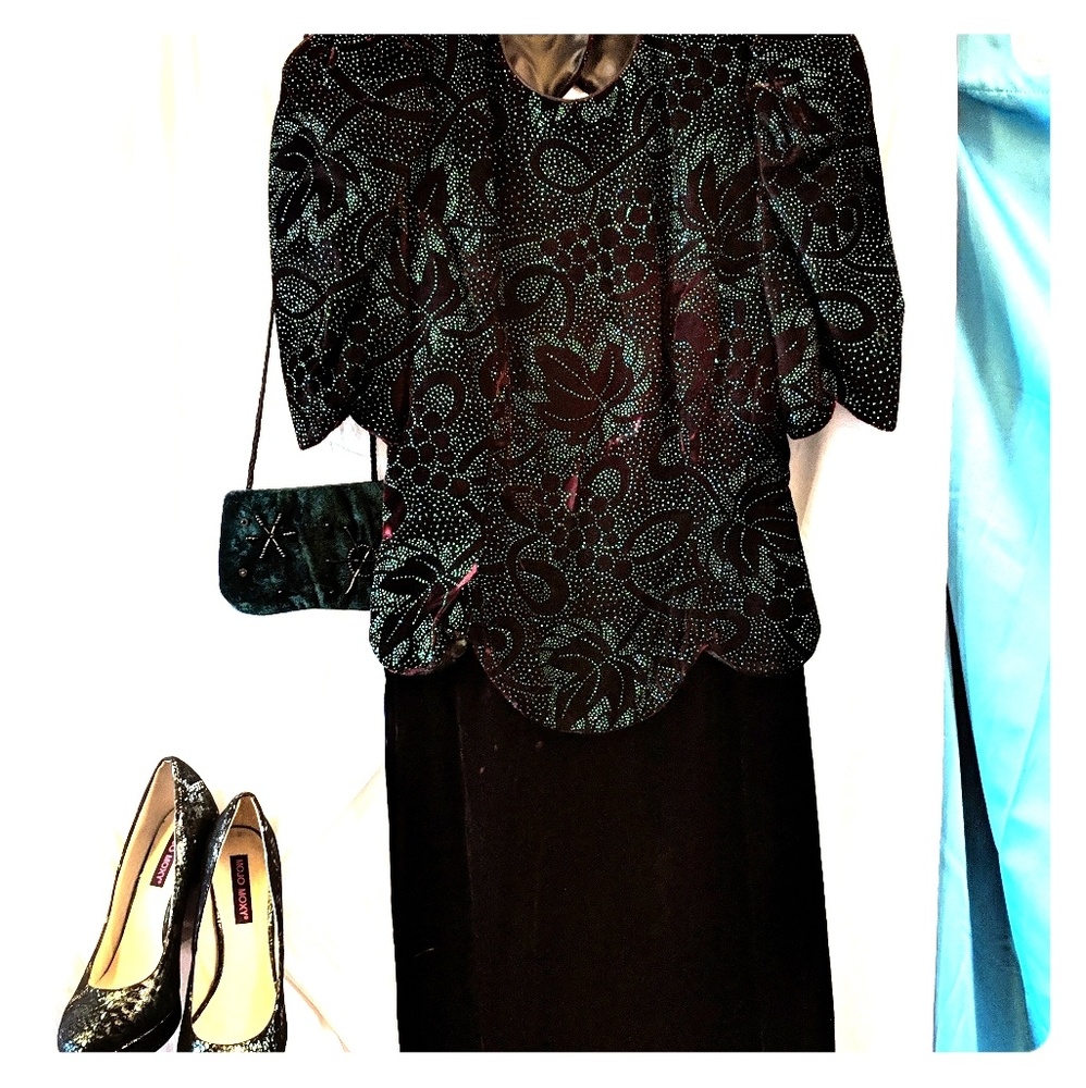 Green and black formal dinner dress